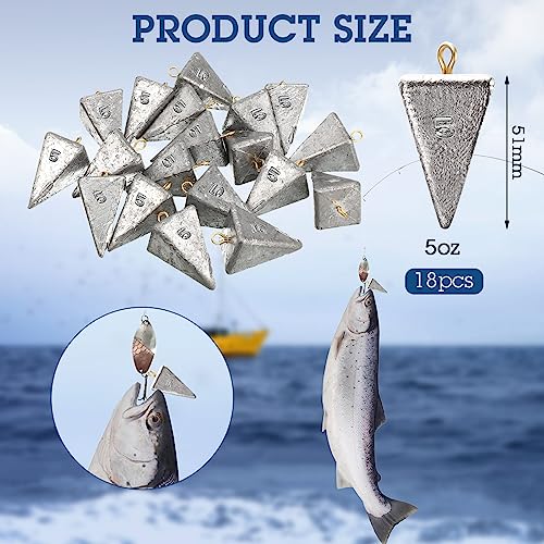 Shimeyao 18 Pieces Pyramid Sinkers Fishing Weights Triangle Fishing Sinkers Rig Pyramid Sinker for Ocean Saltwater Surf Bass Casting Gear Tackle - size: 5 oz