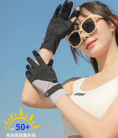Eohak Women UV Sun Protection Gloves Full Finger Touchscreen Gloves Summer Outdoor Cyling Driving Gloves - color: Black