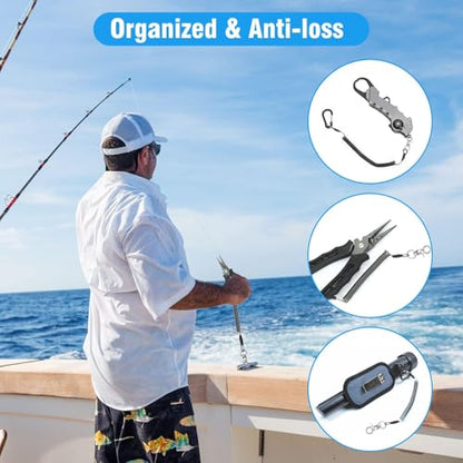 TSV Fishing Lanyards, 10PCS Retractable Fishing Tool Coiled Lanyard with Carabiner Keychain, 2 Sizes Leash Tether for Pliers Kayak - color: Black