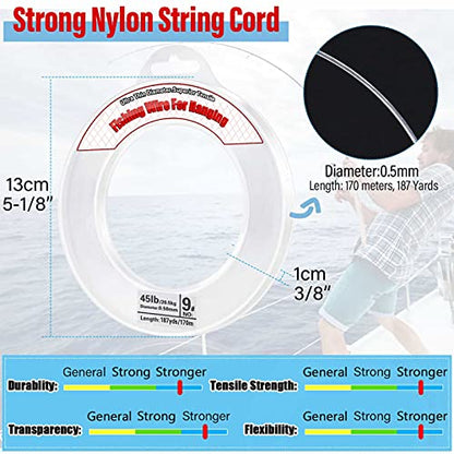 Clear Fishing Wire, Acejoz 656FT Fishing Line Clear Invisible Hanging Wire Strong Nylon String Supports 40 Pounds for Balloon Garland Hanging Decorations - style: 0.5mm, 558ft, 45lb