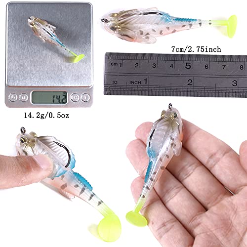Weedless Soft Plastic Fishing Lures for Bass Trout - Paddle Tail Swimbaits With Hidden Pre-Rigged Sharp Hooks for Freshwater Saltwater - 5pcs Kit With Box - color: A:2.75in/0.5oz/5pcs