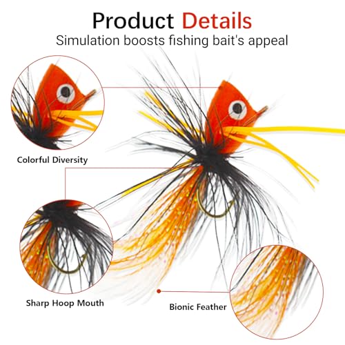 Fly Fishing Poppers Fly Fishing Dry Flies Topwater Fishing Lures Bass Popper Flies Bugs Lures Panfish Bait Fly Trout Bobber Flies Kit for Bass Trout Panfish Bluegill Salmon - color: 20pcs Fly Fishing Poppers