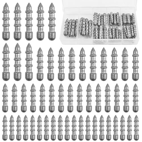 Fishing Nail Weights Kit, 53pcs Wacky Worm Weights Insert Sinkers for Bass Fishing Soft Plastic Lures Neko Rig Wacky Rig Weights Insert Pencil Nail Sinkers 4 Sizes