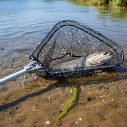 Yeahmart Fishing Landing Net with Telescopic Aluminum Handle Pole, Collapsible Nylon Mesh Minnow Fish Net for Saltwater & Freshwater, Portable Fishing Gear for Kids, Men, Women, Extends 21-75 Inches - style: 21" Full Length (Chrome-fixed Handle)