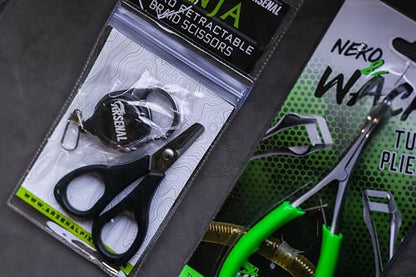 Arsenal Fishing Ninja Micro Retractable Braid Cutter 3.5" - Round Point Tip, Wire & Lead Stainless Steel Cutter, Compact Fishing Scissors, Durable Tool for Anglers & Enthusiasts, Tackle Accessories - style: Retractable Braid Cutter