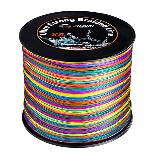 RUNCL 8 Strands Braided Fishing Line - High Visibility Colored Braid Line, Super Strong, Abrasion Resistant, No Stretch, 328yds/546yds/1093yds, 12lb to 100lb for Saltwater or Freshwater Fishing - color: Multicolor, size: 15lb - 1093yds