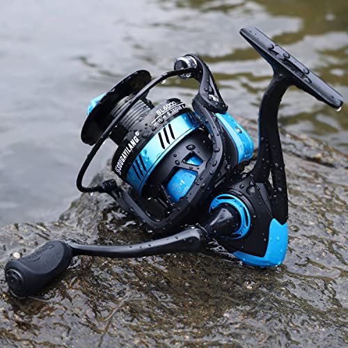 Sougayilang Fishing Reel, Ultralight Spinning Reel with Aluminum Spool, 5.2:1 High Speed Spinning Fishing Reel, 1000-6000 Series for Freshwater - color: Blue, size: 5000