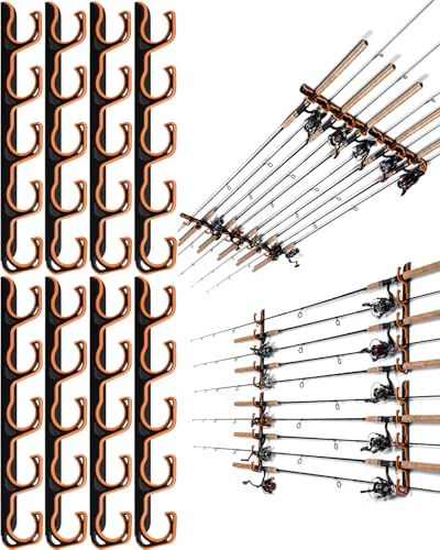 Ghosthorn Fishing Rod Holders for Garage Fishing Pole Holders Ceiling or Wall Mounted Fishing Rod Rack garage Storage Organizer Fishing Gear Equipment for Men Women (Orange, 4 Packs) - color: Orange, size: 4 pack holds up 20 rods