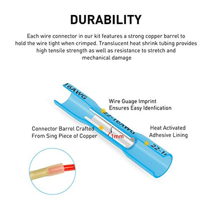 Nilight 200PCS Heat Shrink Butt Connectors – Waterproof Wire Connectors - Automotive Marine Grade Electrical Terminals – Crimp Butt Splice Terminal Kit - color: 200PCS Heat Shrink Butt Connectors
