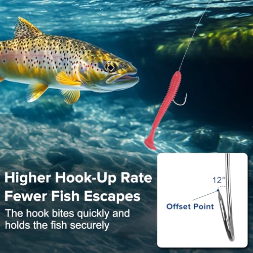 Baitholder Fishing Hooks, 50pcs Bait Holder Hooks Offset Long Shank Live Bait Fish Hook with Double Barbs for Bass Trout Crappie Saltwater Freshwater Fishing Size 4-6/0 - size: 50pcs-2/0