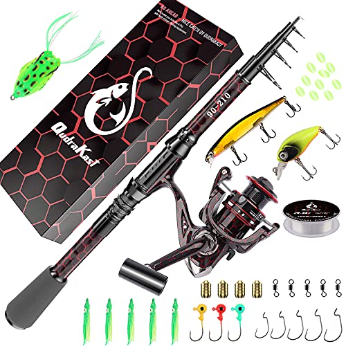 Fishing Rod and Reel Combos, Unique Design with X-Warping Painting, Carbon Fiber Telescopic Fishing Rod with Reel Combo Kit with Tackle Box, Best Gift for Fishing Beginner and Angler - color: Red, size: 2.1 m 6.89 ft (Tackle Box)