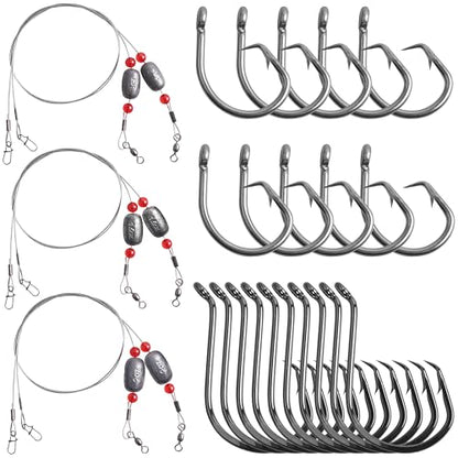 SILANON Pre-Rigged Carolina rig Saltwater Grouper Rig Egg Sinker Flounder Rigs with 10 Circle Hooks Steel Wire Leader for Catfish Snapper Flounder Halibut Redfish Surf Fishing Bottom Rig - size: Egg sinker Rig(6pcs)+Circle hooks(20pcs)
