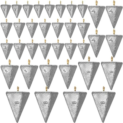 36 Pcs Pyramid Fishing Weights Sinkers Saltwater Pyramid Sinkers Rig Fishing Weights Gear Tackle Surf Casting Freshwater Ocean Catfish