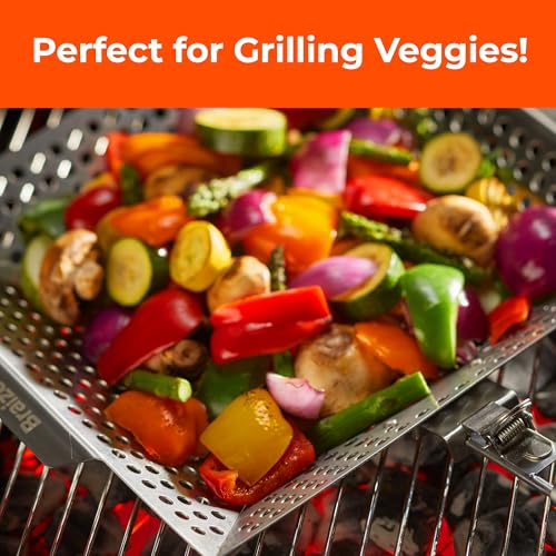 Heavy-Duty Stainless Steel Grill Basket – 12" x 13.75" Large BBQ Basket with Removable Handle – Durable Grilling Basket for Vegetables & Meat – Outdoor Cooking Accessory for Gas & Charcoal Grills - size: w/out Scrub Sponges