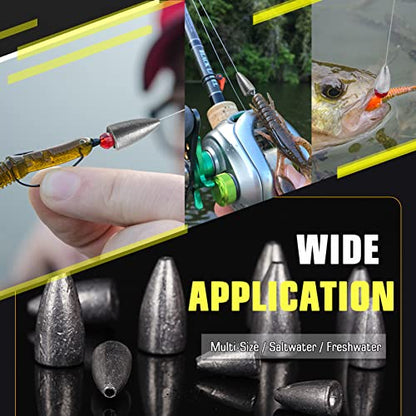 AMYSPORTS Bullet Drop Weights Sinkers Kit Saltwater Removable Fishing Sinkers Tackle Lead Bass Fishing Sinkers Shot Casting Freshwater - size: Size6 (1/2oz.) 40 pcs