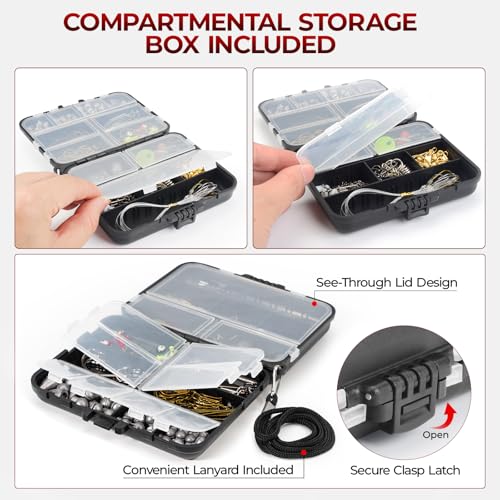 MadBite by KastKing 182/265/400pcs Compact Fishing Tackle Kit - All-in-One Freshwater Hooks, Weights, Bobbers in Tackle Box, Fishing Gear Set for Bass Trout Panfish - style: 182pcs Terminal Tackle Kit