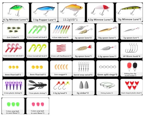 Fishing Lures Set Fish Lure kit for Bass Trout Salmon Freshwater Fish Tackle kit Including Fishing Tools,crankbaits topwater Lures, Soft Lures, Jigs,More Fishing Gear Set and Equipment