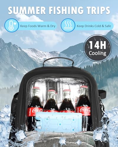 HAMBOLY Fishing Backpack with Tackle Boxes, 50L Fishing Tackle Bag with Cooler & Rod Holders, Waterproof Tackle Bag for Men - color: Black
