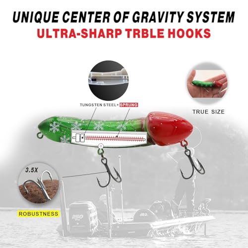 Funny Fishing Gifts for Men Women, Novelty Bass Topwater Lures, Father Christmas Birthday Gifts Stocking Stuffers - color: Christmas Color