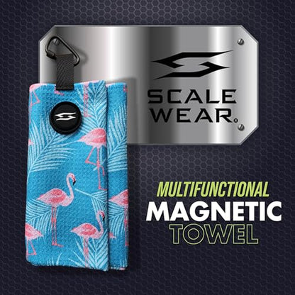 Magnetic Microfiber Waffle Golf Towel – Large 16"x24" Clean Golf Club Ball Magnet Clip to Hang on Bag Cart Strong Premium Strength Ultra Absorbent Gear Men (Flamingo Palms) - color: Flamingo Palms