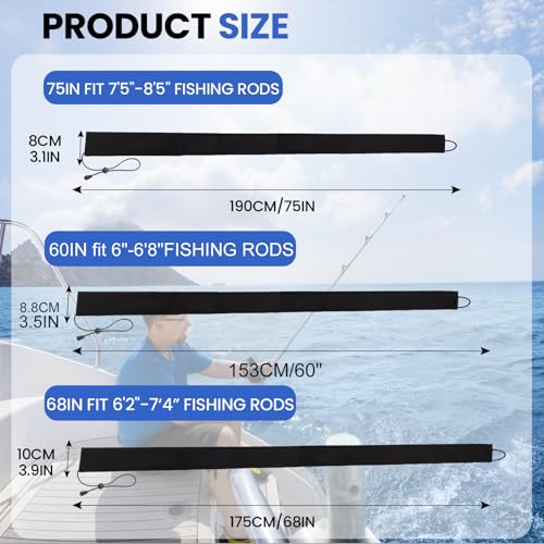 Neoprene Camo Fishing Rod Sleeves,Fishing Pole Sleeves,Fishing Rod Socks | UV Resistance,Puncture Resistant, Protect Casting, Spinning, Trolling Fishing Rods, Storage, tangled-free,75in,68in,60in - color: Black, size: 60"