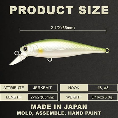 LUCKY CRAFT Pointer 78SP Fishing Lures, 3” Jerkbait Freshwater Bass & Trout Lures, Suspending 4ft–5ft Depth, Jerkbait with Walk-the-Dog Action, Precision Bass Fishing Gear and Accessories - color: 268 Pearl Ayu, size: PT65