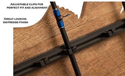 Old Cedar Outfitters Fish-Shaped, Vertical Wall Rod Rack for Fishing Rod Storage - color: Distressed,ArchedBass