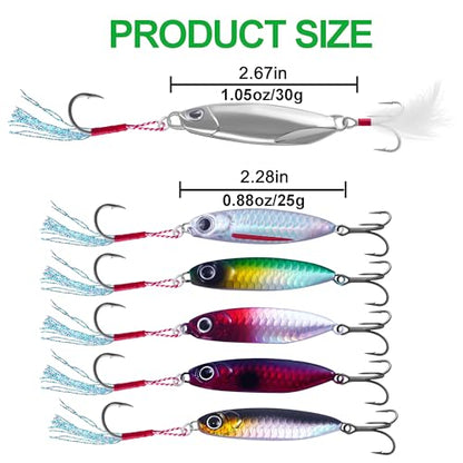 6Pcs Saltwater Fishing Lures with Box, Reflective Jigs Spoon Lure with Ultra-Sharp Treble Hooks, Ocean Salt Water Lures for Tuna, Salmon, Grouper, Snapper, Trolling & Jigging