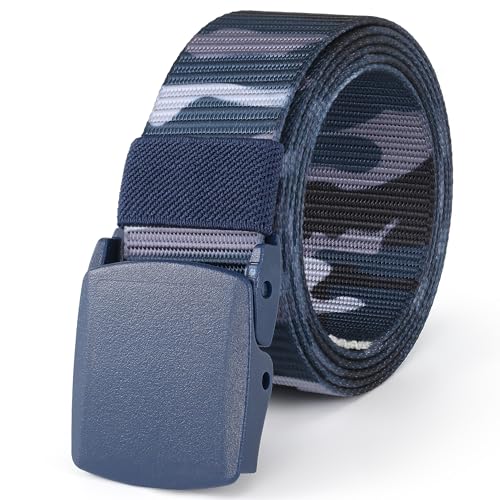 Mile High Life | Nylon Web Belt | Outdoor Military Belt | TSA Safe Buckle Plastic/Metal - color: Camo Blue