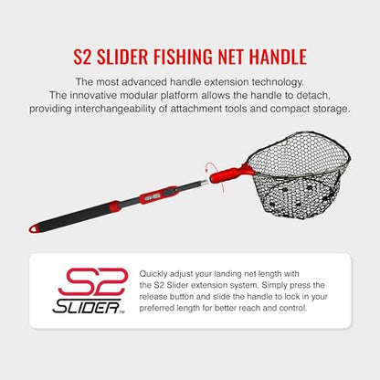 EGO S2 Slider Fishing Net Handle | Adjustable Extension Handle, Minimal Water Drag Design, Ergonomic Foam Grip for Landing Nets - size: 18" to 36" Handle, 17" x 19" Hoop, style: Lightweight Non-tangle Rubber Mesh