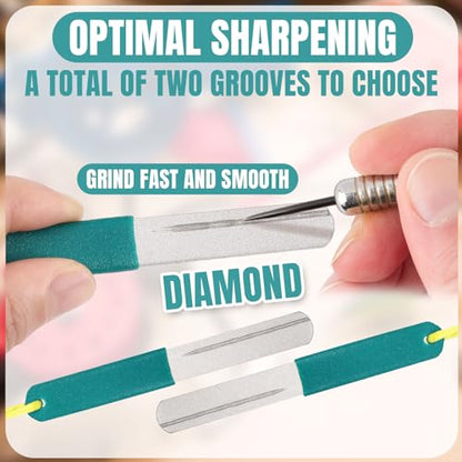 Skylety 2 Pcs Hook Sharpener Hook File for Fishing Diamond File with Handle Portable Double Sided Fine and Medium Grit for Fishing - color: Green