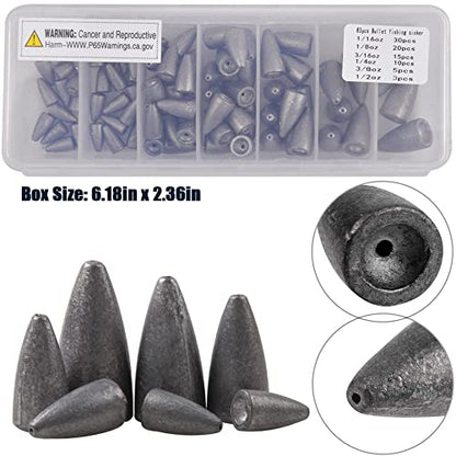 Fishing Weights Kit 29/83pcs Bullet Fishing Weights for Bass Fishing Texas Rigs Worm Weights Fishing Sinkers Freshwater Saltwater Fishing Tackle - style: 83pcs