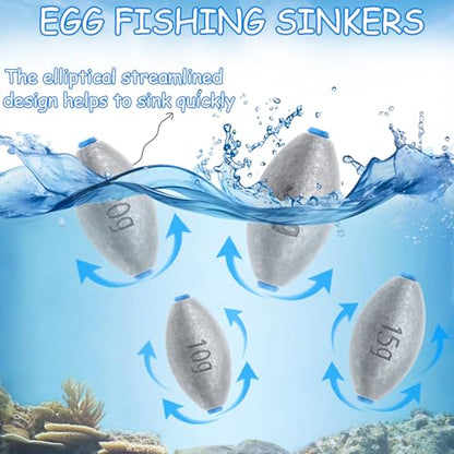 Egg Sinkers Fishing Weights, Bullet Fishing Weights | Lead Oval Shaped Fishing Weights Sinkers for Saltwater Freshwater Fishing 1/4oz to 3oz - size: 1/4oz-20pcs