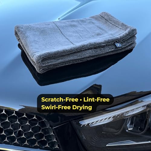 Sleek Max Dry 2000GSM Car Drying Towel 20x31, Grey | Ultra-plush twist-loop microfiber, maximum absorption, soft on paint, double-sided, cars, trucks, SUVs & full-vehicle drying - color: Charcoal Grey