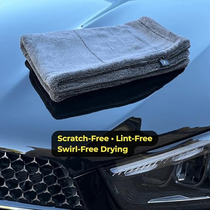Sleek Max Dry 2000GSM Car Drying Towel 20x31, Grey | Ultra-plush twist-loop microfiber, maximum absorption, soft on paint, double-sided, cars, trucks, SUVs & full-vehicle drying - color: Charcoal Grey
