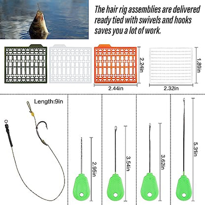 Carp Fishing Hair Rig Kits,26pcs/30pcs Sets Curved Barbed Carp Hook Swivel Boilies Bait Stops and Stringers Needle Fishing Bait Rigs Braided Thread Line Carps Fishing Accessories - color: Size 2# Kit(3 Packs) - 26pcs