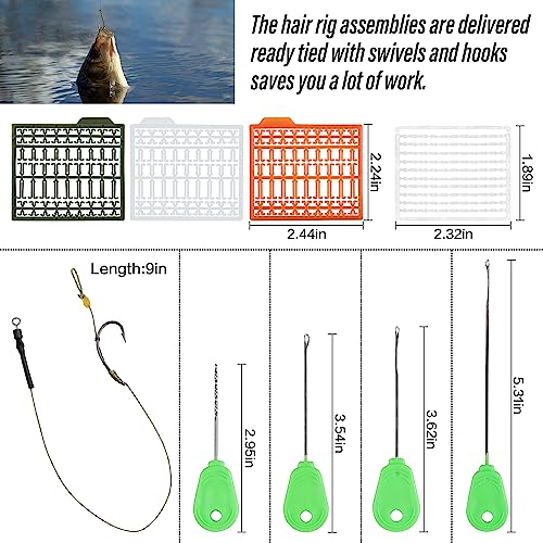 Carp Fishing Hair Rig Kits,26pcs/30pcs Sets Curved Barbed Carp Hook Swivel Boilies Bait Stops and Stringers Needle Fishing Bait Rigs Braided Thread Line Carps Fishing Accessories - color: Size 8# Kit(3 Packs) - 26pcs