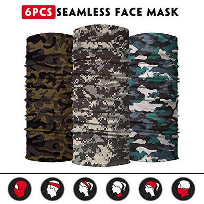 Venswell Neck Gaiter Face Mask Men Women,Seamless Bandana Rave Face Cover Scarf Mask,Balaclava,Headband, Head Wrap,Headwear - color: A-camo