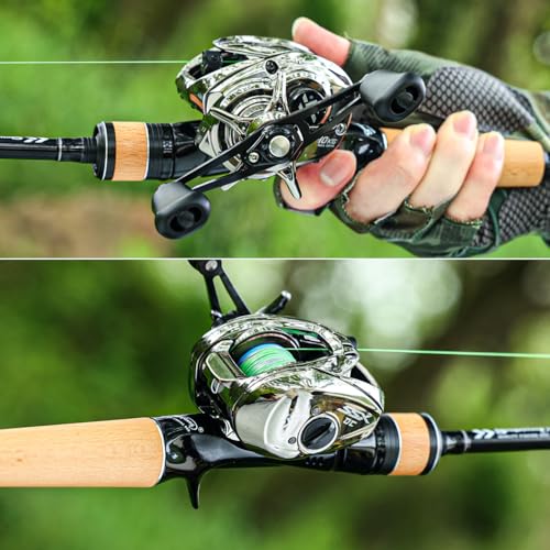 Sougayilang Baitcasting Reel with Digital Anti-Backlash Control - Smart Computer Braking System, 7.2:1 Gear Ratio, 18.5LB Max Drag-Easy Casting Baitcaster for Beginners & Bass Anglers - color: silver, size: Left Hand