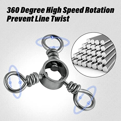 Dr.Fish 50 Pack 3 Way Swivel Fishing Tackle 30-220Lb Catfish Swivels Three Way Rigs Freshwater Saltwater Catfish Tackle - size: #7(28Lb)-50 Pack