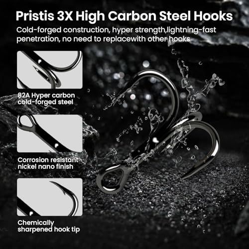 Pristis 3 pcs Topwater Fishing Plopper Lures, Floating Popper Bait Set with Chemically Sharpened Hooks for Saltwater Freshwater, Top Water Plopping Swimbait Teaser for Bass Tuna Perch Pike Crappie - color: 3 pcs Double-blade Color Set