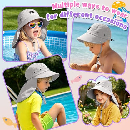 Kids Sun Hat with Detachable Neck Flap for Boys & Girls Wide Brim Fishing Hat for Kids Water Resistant UV Protection - color: 1 Pack-light Gray