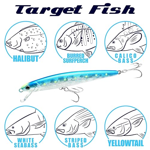 LUCKY CRAFT SW FlashMinnow 130MRS, 653 Super Glow OB Sexy Smelt, Saltwater Fishing Lures, Jerkbait Surf Fishing Gear, Halibut and Bass Lures, Sinking Topwater Lure with Neck Gaiter