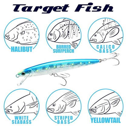 LUCKY CRAFT FlashMinnow 130MRS Saltwater Fishing Lures, Jerkbait for Halibut and Bass Fish, Slow Sinking 2-4ft, Surf Fishing Gear and Tackle Box Accessories - color: 711 Super Glow Cherry Berry