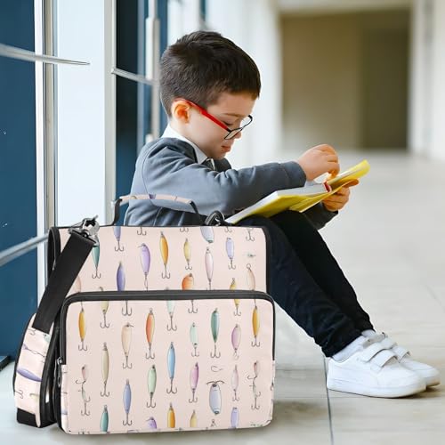 Cartoon Fishing Lures 3 Ring Zipper Binder with Strap 1.5 inch 500 Sheet Capacity File Folder Storage Organizer