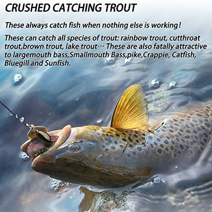 Trout Lures Fishing Spinnerbaits, Rooster Bait Tail Hard Metal Brass Spinner Baits Trout Fishing Lures for Bass Salmon Pike Freshwater Saltwater - color: A5-W70-12pcs-3/8oz