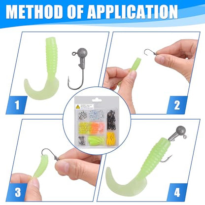 Soft Plastic Fishing Lures Grub Lures Jig Head Hooks Kit Crappie Jigs Grub Tail Worm Lure Tube Baits for Bass Trout Crappie Panfish Saltwater Freshwater Fishing - color: 48pcs Kit