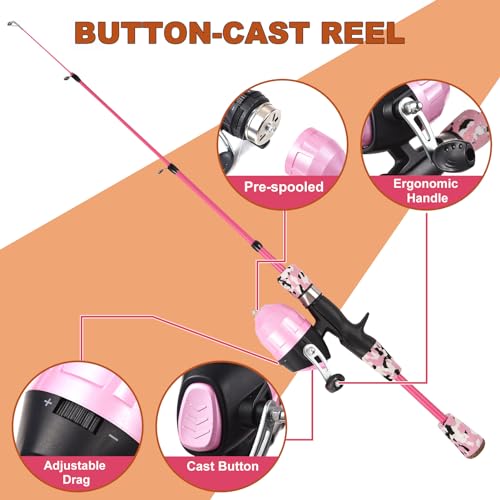 Kids Fishing Rod and Reel Combo, 47in/59inTelescopic Fishing Pole Portable Fishing Kits Lightweight with Fishing Lures Fishing Lines Fishing Hooks - color: Pink, size: 1.2m