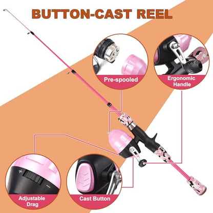 Kids Fishing Rod and Reel Combo, 47in/59inTelescopic Fishing Pole Portable Fishing Kits Lightweight with Fishing Lures Fishing Lines Fishing Hooks - color: Pink, size: 1.2m