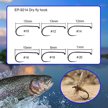 Eupheng 100pcs Plus Best Barbless Competition Fly Fishing Hook Collection, Dry Nymph Strimp&Pupa, Pupa jig Fly Hooks High Carbon Competition Hook - color: Dry Fly Hook EP-9214, size: 16#